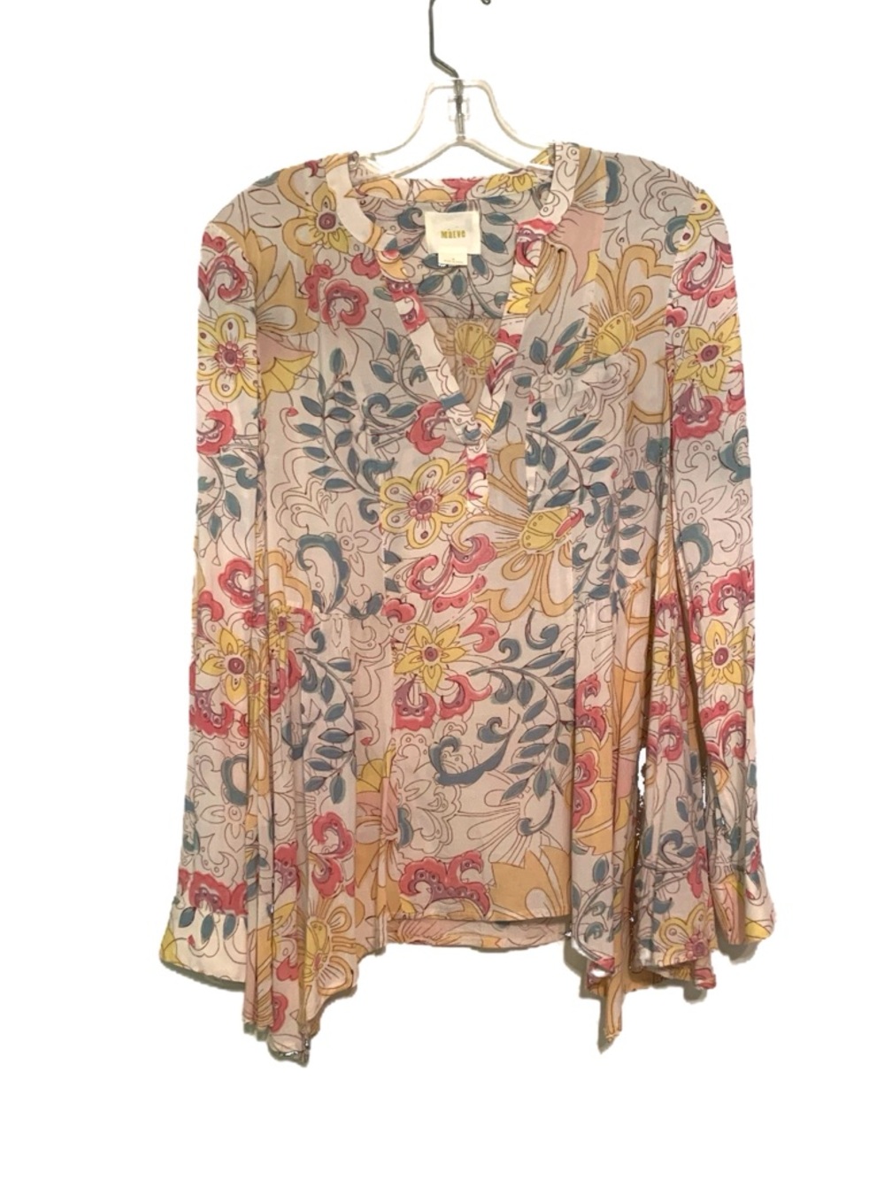Maeve Anthropologie Laiken Henley Floral Babydoll Blouse Sz 2